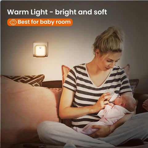 Plug-In Motion Sensor Night Light – 3 Modes, Dimmable LED 3000K Warm White with 3 Colours – 2 Pack for Hallway, Bedroom, Stairs