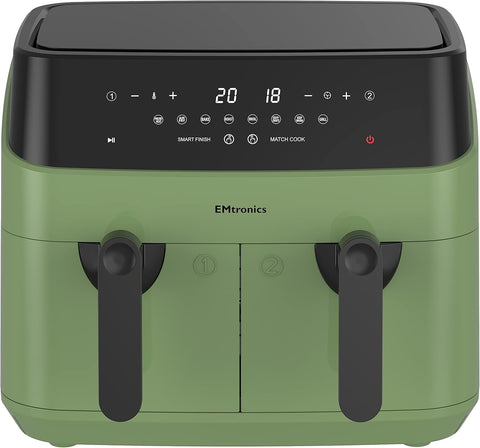 9L Dual Air Fryer XXL – 8 Presets, Oil-Free Healthy Cooking, Easy-Clean Metal Interior, 99-Min Timer – Sage Green