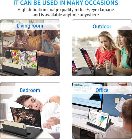 12" Foldable Phone Screen Magnifier – Black