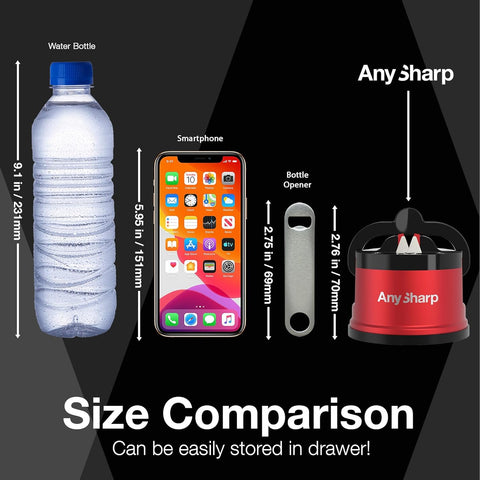 AnySharp Pro Metal Knife Sharpener – Hands-Free PowerGrip Suction | Sharpens All Knives | Hardened Steel & Serrated | Deep Red Finish