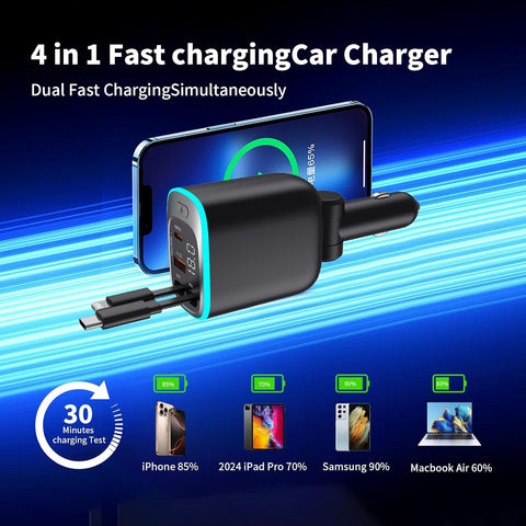 Retractable 78W 4-in-1 USB C Car Charger Adapter