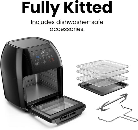 5-in-1 Air Fryer Oven with Rotisserie 10L, 1800W – 17 Presets, Bake, Roast, Dehydrate, Family Size with View Window