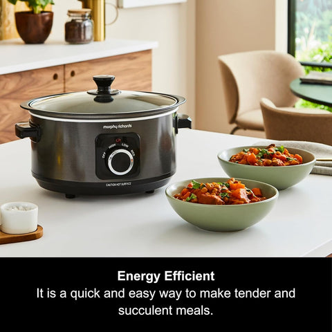3.5L Sear & Stew Slow Cooker Aluminium Pot Hob Proof Easy Clean Black