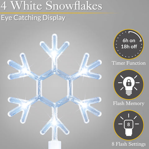 Christow Snowflake Path Lights, 4 x 44cm, Battery Powered, Outdoor Display