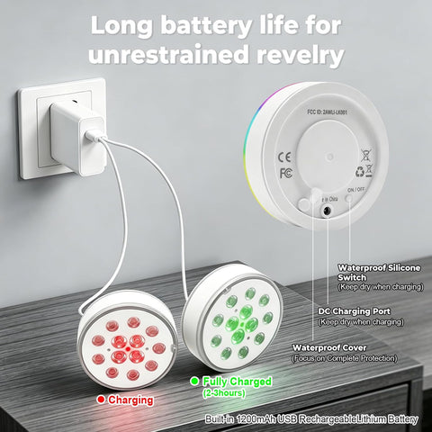 4 Pack Rechargeable Submersible Lights – RGB Waterproof LED Pool Lights with Remote Control, 16 Colours & Timer for Swimming Pools, Hot Tubs, Baths & Decorative Lighting