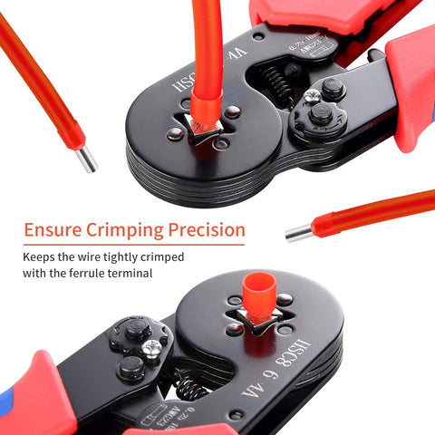 Hibisaws Ferrule Crimping Tool Kit Self-Adjustable Ratchet Bootlace Crimper Plier Set with 1250 Wire End Ferrule Connectors Multi Colour