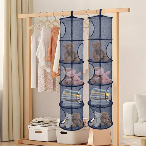 Hanging Mesh Storage Basket, 2 Pack, 5-Tier Foldable Toy Organiser in Pink – Make Room for More Play