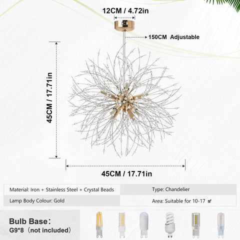 Chandelier with dimensions and specifications on a white background