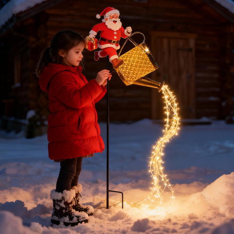 Solar Santa Kettle Light Christmas Decor Outdoor Lights