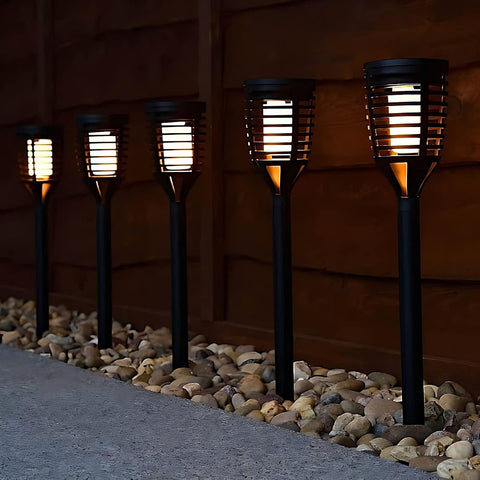 Divas World Solar Powered Morocco Flame Effect 5 Post Lights Outdoor Light Up Your Garden Ornaments Patio Garden Pathway Decoration Durable Waterproof