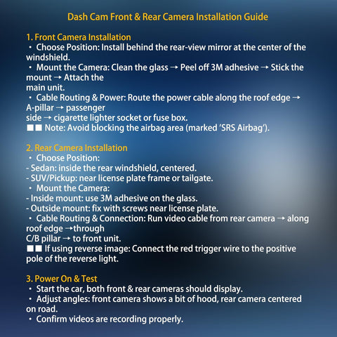 Dual Dash Cam Front and Rear with Night Vision and Wi-Fi