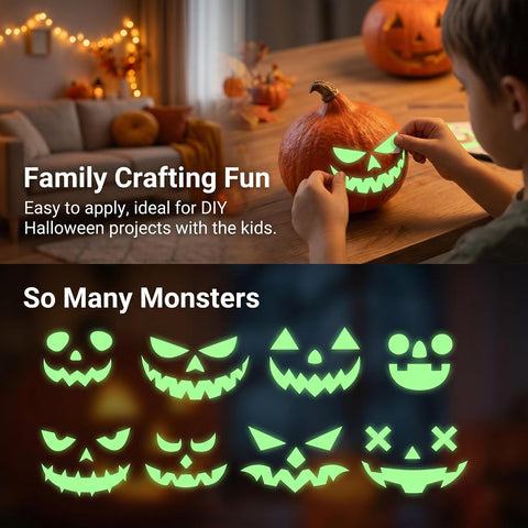 Halloween Window Stickers Glow in the Dark – Removable Waterproof Pumpkin Window Clings for Halloween Home, Door, Glass & Party Decorations