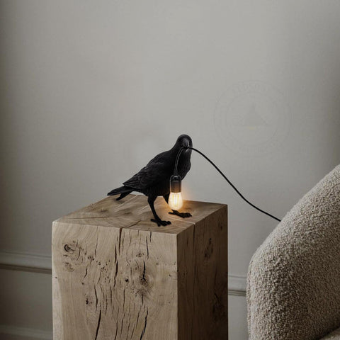 2Pack Raven Table Lamp Gothic Black Crow 30cm Resin Bird Night Light with E27 Bulb Holder 3D Realistic Lamp