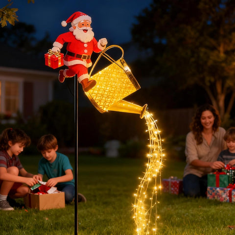 Solar Santa Kettle Light Christmas Decor Outdoor Lights
