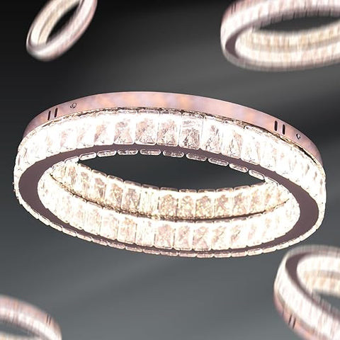 Dimmable Crystal Ceiling Light 48W LED Chandelier with Remote & APP Control - Rectangle K9 Crystal Design