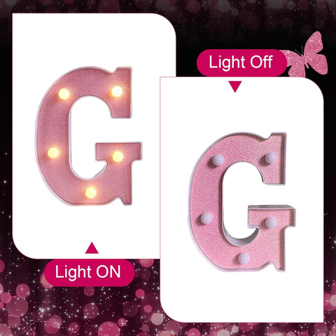 Light Up Letter G, LED Letter Lights Pink, Warm Lighted Letters Light Sign, Battery Powered Night Light for Birthday Wedding Anniversary Christmas Home Wall Decor