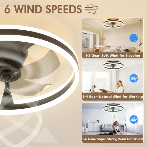 50cm Ceiling Fan with Light & Remote – 6 Speeds, 3000K-6500K Dimmable LED, Quiet Smart Ceiling Fan for Bedroom & Living Room (Black)
