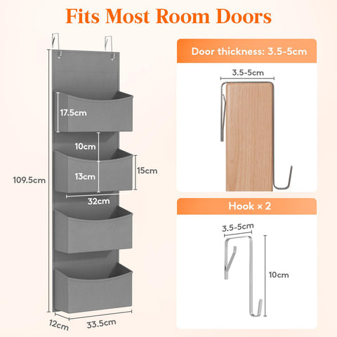 Lifewit Over The Door Storage Organiser – 4-Shelf Hanging Wardrobe Storage, Grey