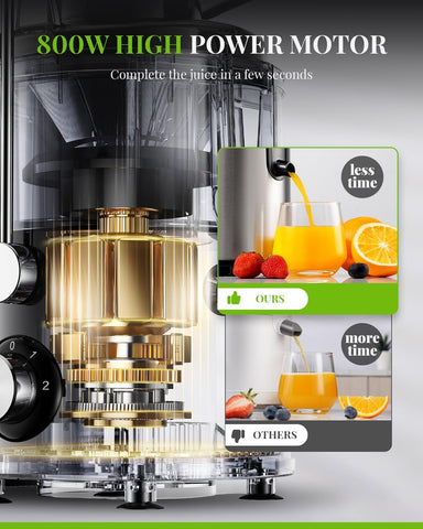 SHARDOR Juicer Machine 800W Centrifugal Extractor 3 Speed Wide Chute Easy Clean