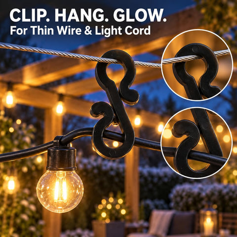 DOITOOL 120 Pcs Black Gutter Hooks for Outdoor Lights – 3.5cm S-Shaped Clips for Christmas Lights, Fairy Lights, Icicle Lights, Porches & Roofline Decorations
