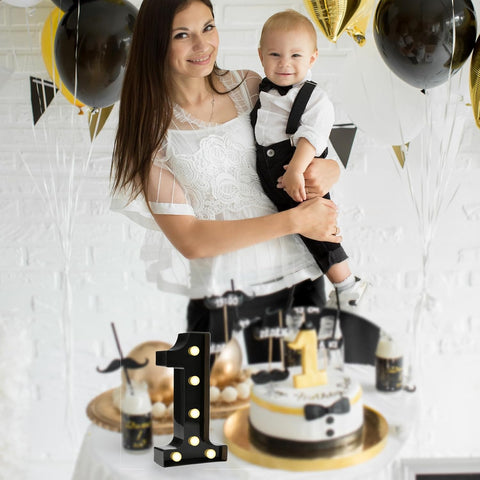 Decorative LED Light Up Numbers, Black Marquee Number with Warm White Lights for 1st Birthday Decorations, Lighted Numbers for Girls Boys Gifts Party Backdrop Wedding Anniversary Decor, Number 1