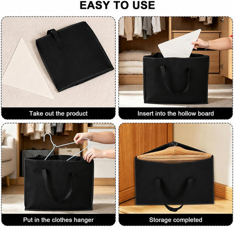Hbzunt 2 Pack Clothes Hanger Storage Bags, Foldable Oxford Fabric Organisers with Carry Handles for Wardrobe Hanger Storage, Black