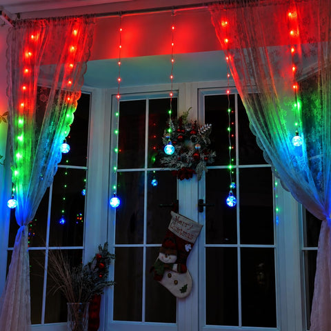 Ollny Curtain Fairy Lights 3m – 135 RGB LEDs with 10 Globe Lights, USB Powered Christmas Window Lights - Turn Every Festive Corner Into a Colourful Glow