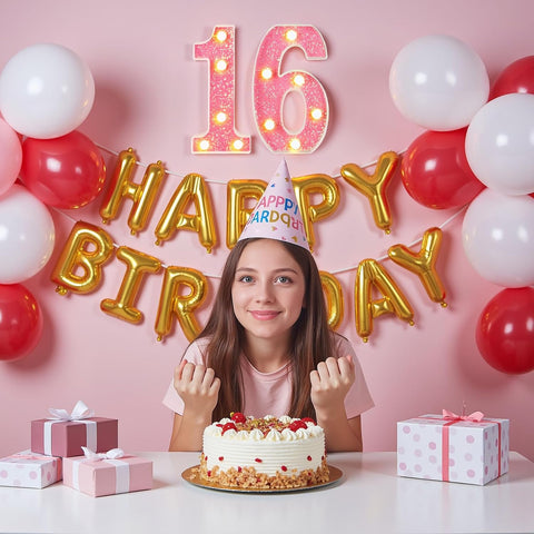 16th Birthday Decorations LED Light Up Numbers, Pink Marquee Number Lights for Girls, Light 16 Sign for Birthday Party Backdrop Anniversary Home Decor