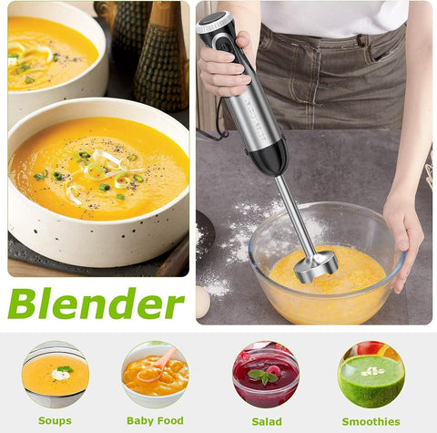 Hand Blender 2-in-1 Stick Blender with Whisk | 1000W Powerful Handheld Blender, 20-Speed + Turbo, Stainless Steel for Smoothies & Soups HB3204