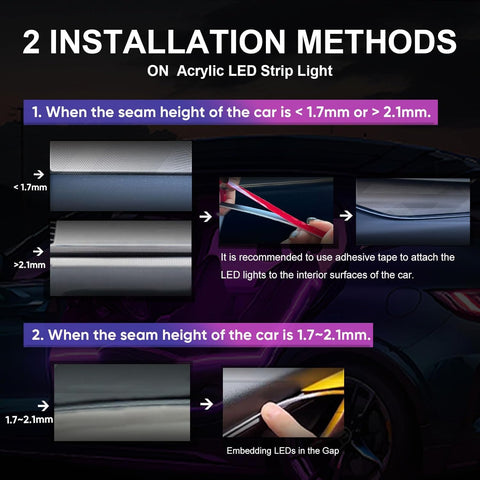 Acrylic Car Interior LED Lights – 110cm RGB Ambient Strip with 146 LEDs, APP & Remote Control, 16 Million Colours for Cars, SUVs & Trucks