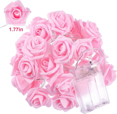 Pink Rose Fairy String Lights, 20 LED Battery Powered Flower Lights for Indoor & Outdoor Romantic Decor