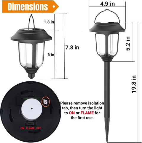 Dynaming 6 Pack Solar Flickering Flame Pathway & Hanging Lantern Lights, Black Plastic, Auto On/Off, Waterproof for Outdoor Decoration