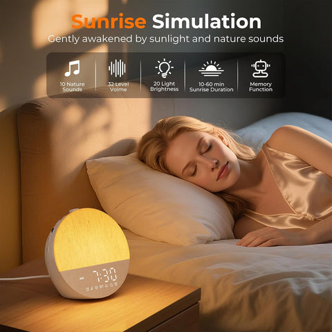 Famgoods Sunrise Alarm Clock Wake-Up Light – Bluetooth 5.3, Dual Alarms, 18 Lighting Modes & Natural Sounds – Make Waking Up Feel Less Like a Chore