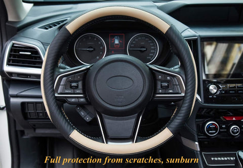 Car Steering Wheel Cover Leather - Soft Microfiber, Anti-Slip Beige