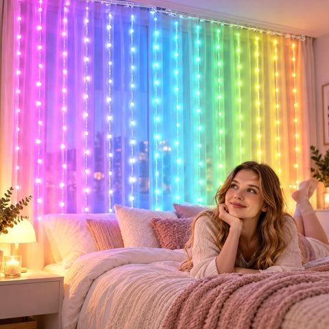 Smart Animated Christmas Tree Lights 1x1m – RGB LED Curtain Lights with App, Remote, Timer & Music Sync, IP65 Waterproof for Christmas Trees, Windows & Outdoor Displays - Turn Your Christmas Lights Into the Life of the Party