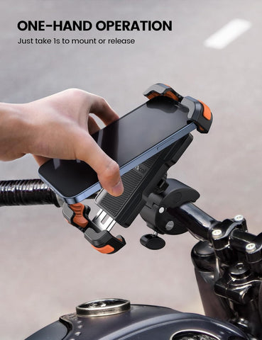 Motorcycle Phone Holder with Quick Release Clamp Orange