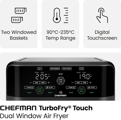 5.6L Dual Air Fryer Oven – Double Drawer, Sync Finish, Hi-Fry, Auto Shutoff, Easy View Windows & Dishwasher Safe Baskets