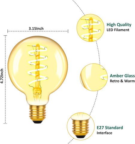 E27 G80 Vintage LED Dimmable Bulbs 2200K Warm White - 3 Pack