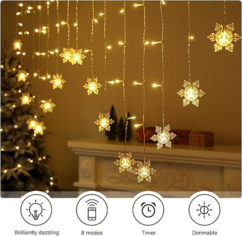Snowflake LED lights on window


