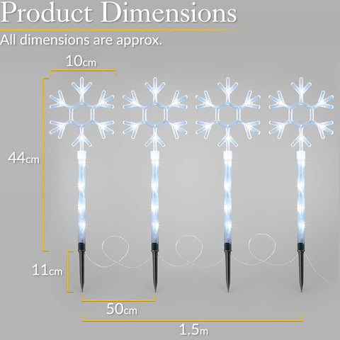 Christow Snowflake Path Lights, 4 x 44cm, Battery Powered, Outdoor Display