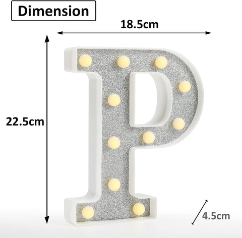 Colorful Light Up Letters, Glitter LED Letter Lights 18 Color Changing Shiny Alphabet Sign Gifts for Girls Women Party Birthday Decorations Remote Night Light Christmas Valentine Wall Table Decor - P