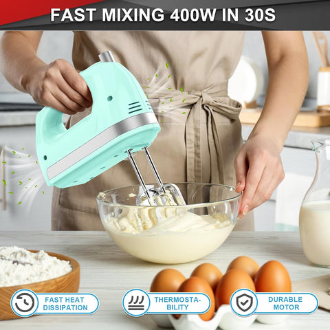400W Hand Mixer Electric Whisk – 5 Speeds, Turbo Boost, Eject Button, 5 Accessories for Cake, Egg, Cream & Food Mixing