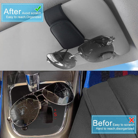 Car Magnetic Leather Sunglasses Holder for Sun Visor