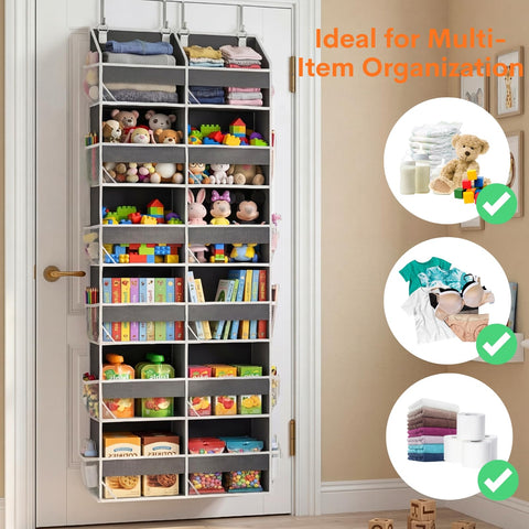 Ofiray-Home Over The Door Storage Organiser – 5-Tier, 10 Compartments, Pink Hanging Storage with 10 Side Pockets