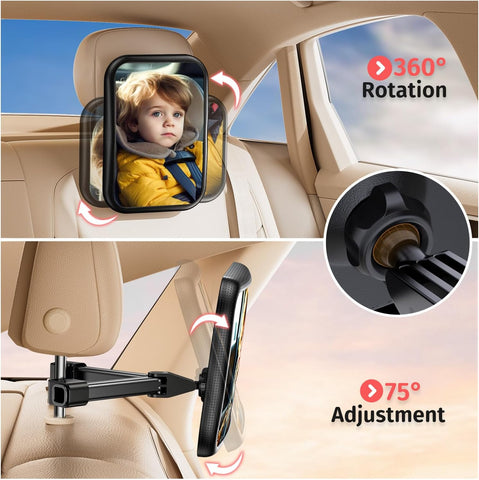 Mirrorsafe Baby Car Mirror Black – 360° Rotation Rear Seat View