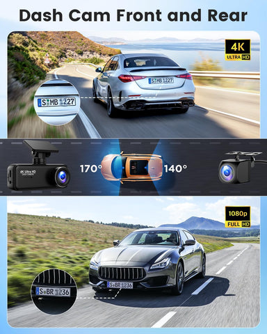 DYNACAM 4K+1080P Dash Cam Front & Rear with 64GB SD Card