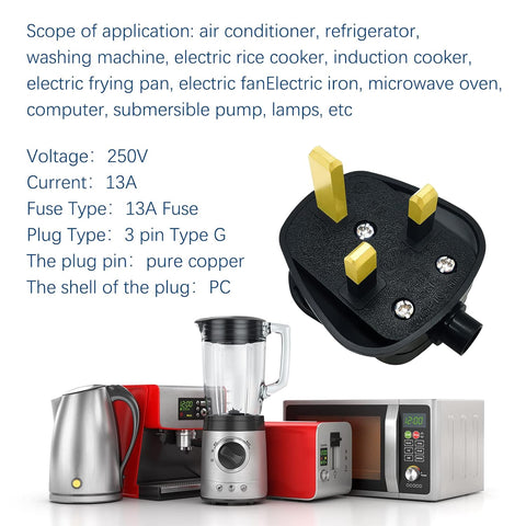 13 Amp 3 Pin Plug Black Rewireable Heavy Duty 2 Pack