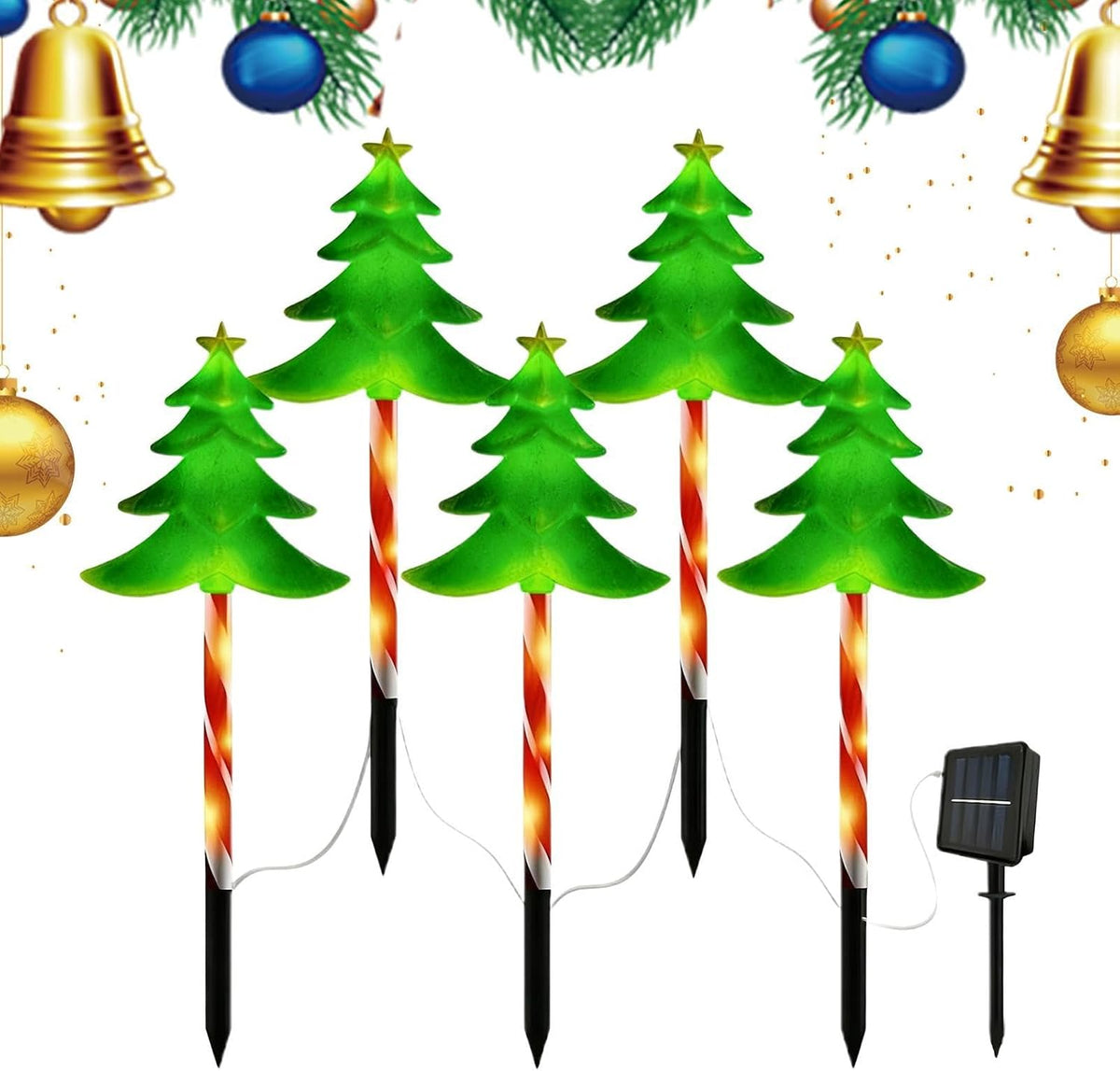 Solar Powered Christmas Lights 5 Piece Ambient Lighting Stakes