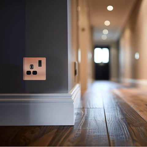 BG Electrical Single Switched Power Plug Wall Socket, Screwless Front Plate, Round Edges, Evolve, Polished Copper, 13A, PCDCP21B