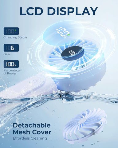 Handheld Fan, Portable Fan with 4000mAh Rechargeable Battery, LED Display Hand Fan with 6 Speeds, Mini Fan 180° Foldable for Home Office Travel Outdoor Bedroom